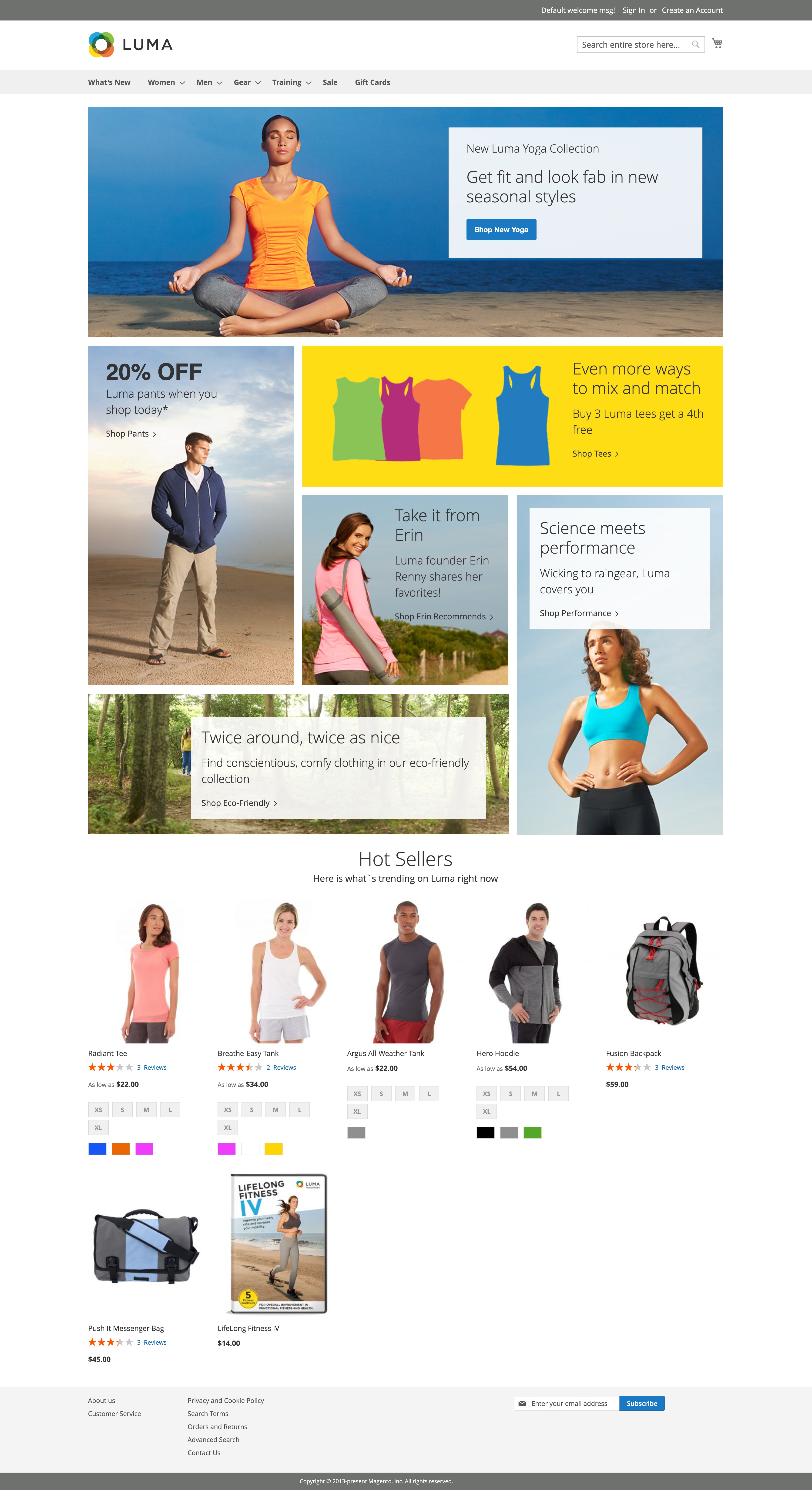 Magento 2 luma theme screenshot van de homepagina